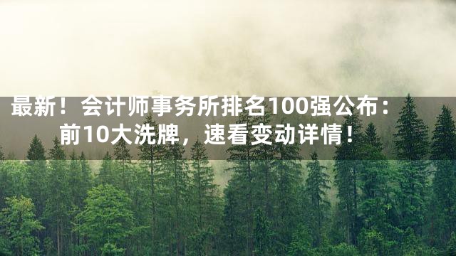 最新！会计师事务所排名100强公布：前10大洗牌，速看变动详情！