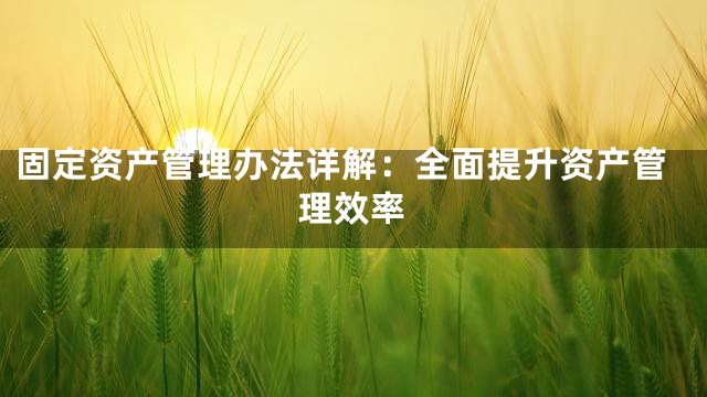 固定资产管理办法详解：全面提升资产管理效率