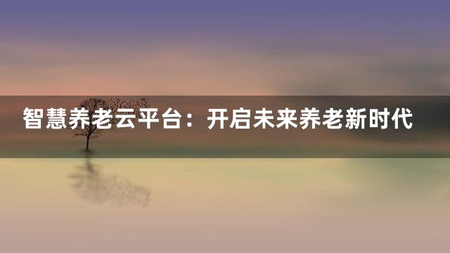 智慧养老云平台：开启未来养老新时代