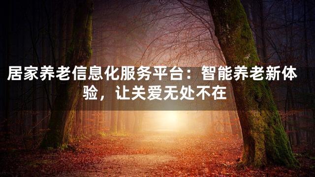 居家养老信息化服务平台：智能养老新体验，让关爱无处不在