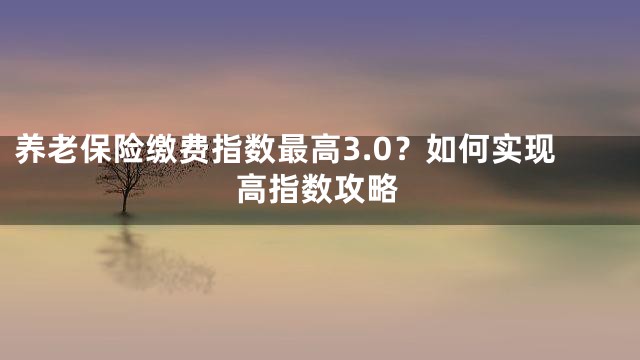 养老保险缴费指数最高3.0？如何实现高指数攻略