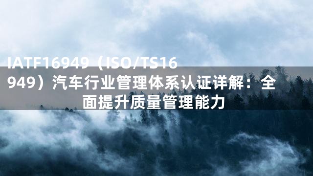 IATF16949（ISO/TS16949）汽车行业管理体系认证详解：全面提升质量管理能力