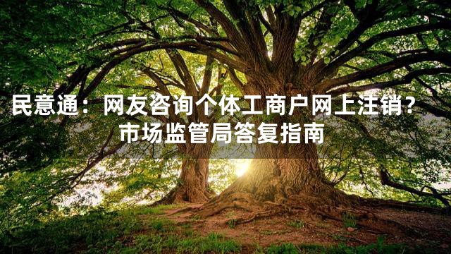 民意通：网友咨询个体工商户网上注销？市场监管局答复指南