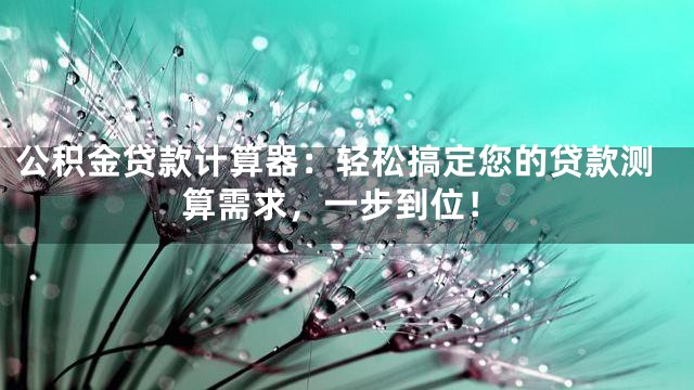 公积金贷款计算器：轻松搞定您的贷款测算需求，一步到位！