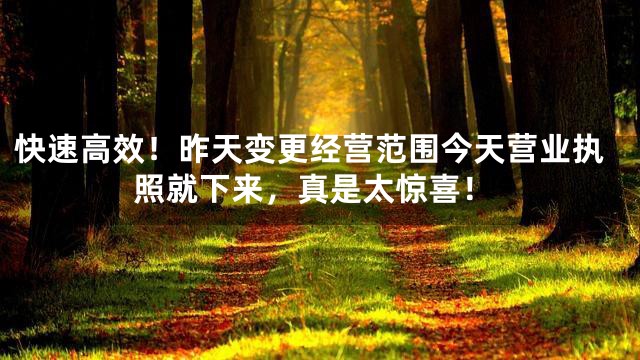快速高效！昨天变更经营范围今天营业执照就下来，真是太惊喜！