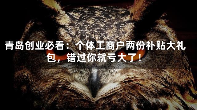 青岛创业必看：个体工商户两份补贴大礼包，错过你就亏大了！