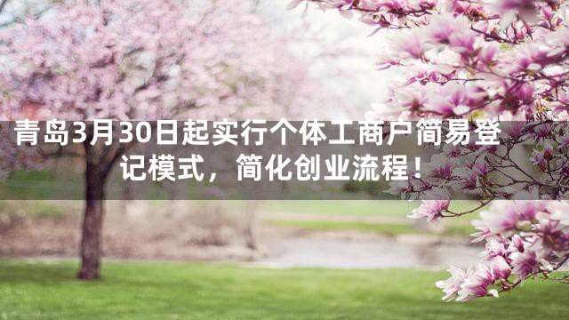 青岛3月30日起实行个体工商户简易登记模式，简化创业流程！
