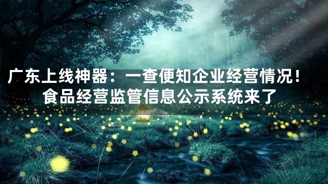广东上线神器：一查便知企业经营情况！食品经营监管信息公示系统来了