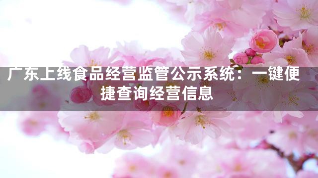 广东上线食品经营监管公示系统：一键便捷查询经营信息