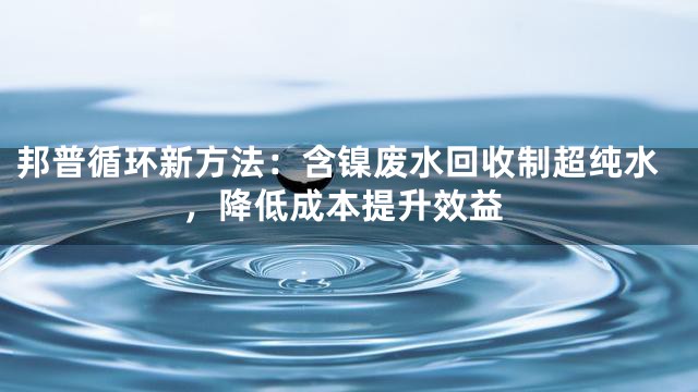 邦普循环新方法：含镍废水回收制超纯水，降低成本提升效益
