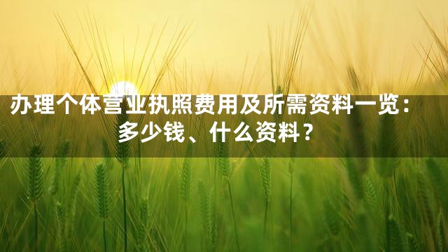 办理个体营业执照费用及所需资料一览：多少钱、什么资料？