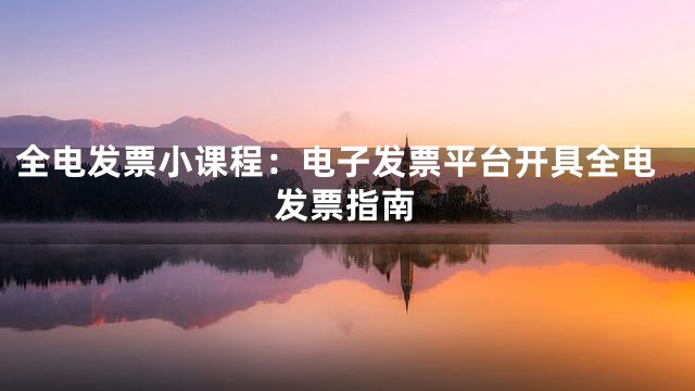 全电发票小课程：电子发票平台开具全电发票指南