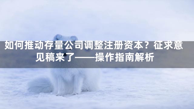 如何推动存量公司调整注册资本？征求意见稿来了——操作指南解析