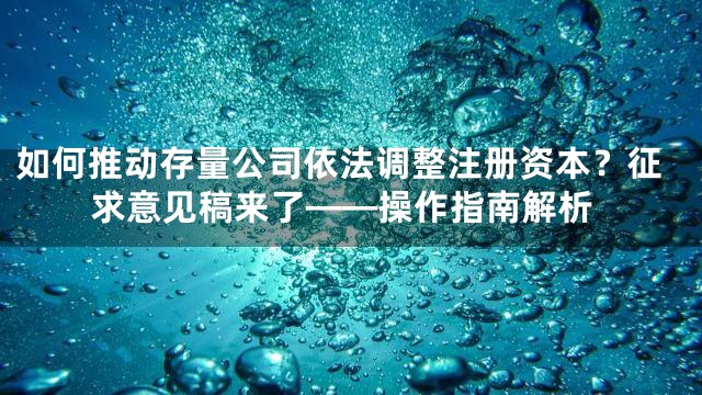 如何推动存量公司依法调整注册资本？征求意见稿来了——操作指南解析