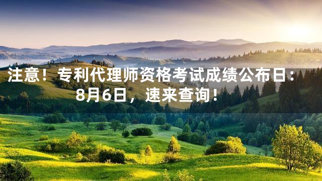 注意！专利代理师资格考试成绩公布日：8月6日，速来查询！