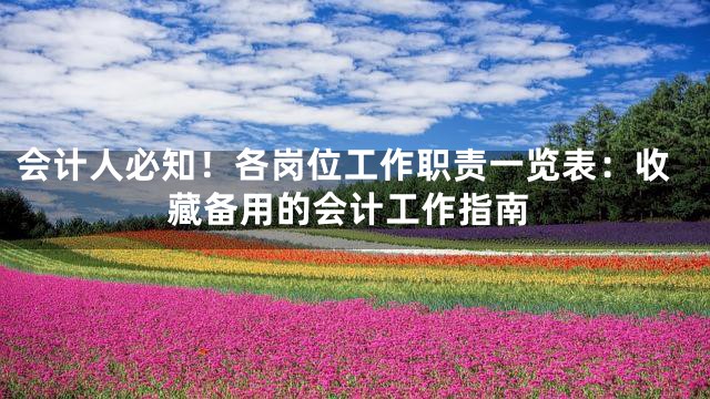 会计人必知！各岗位工作职责一览表：收藏备用的会计工作指南