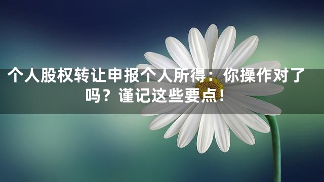 个人股权转让申报个人所得：你操作对了吗？谨记这些要点！