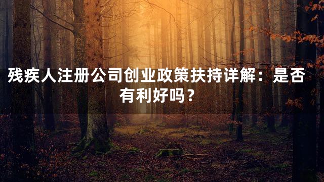 残疾人注册公司创业政策扶持详解：是否有利好吗？