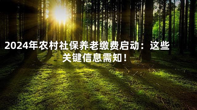 2024年农村社保养老缴费启动：这些关键信息需知！