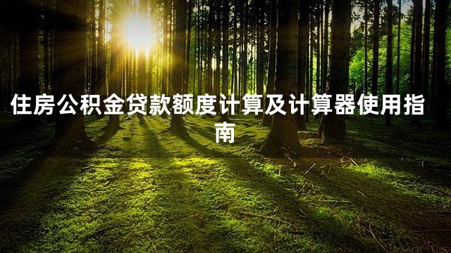 住房公积金贷款额度计算及计算器使用指南