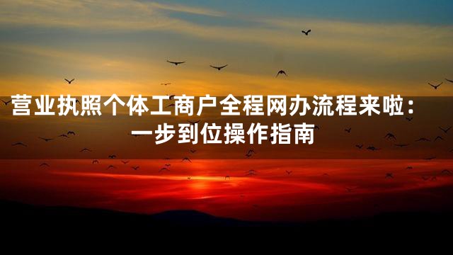 营业执照个体工商户全程网办流程来啦：一步到位操作指南