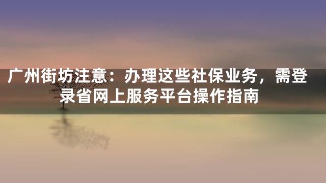 广州街坊注意：办理这些社保业务，需登录省网上服务平台操作指南