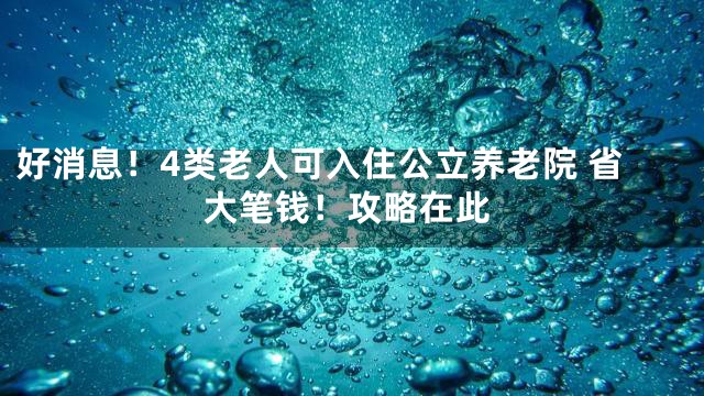好消息！4类老人可入住公立养老院 省大笔钱！攻略在此