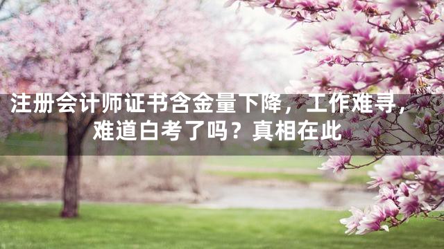 注册会计师证书含金量下降，工作难寻，难道白考了吗？真相在此