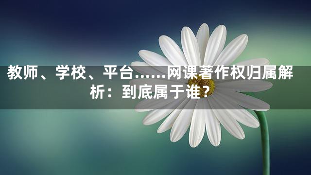 教师、学校、平台……网课著作权归属解析：到底属于谁？
