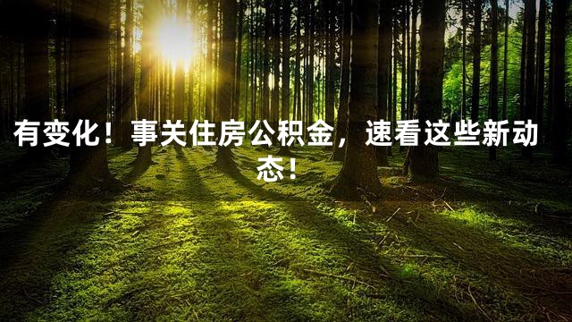 有变化！事关住房公积金，速看这些新动态！