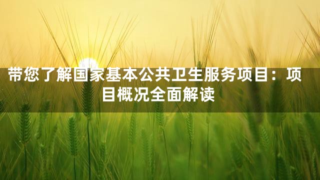 带您了解国家基本公共卫生服务项目：项目概况全面解读