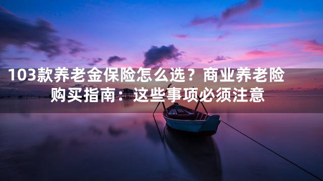 103款养老金保险怎么选？商业养老险购买指南：这些事项必须注意