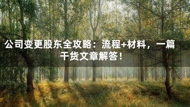 公司变更股东全攻略：流程+材料，一篇干货文章解答！
