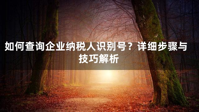 如何查询企业纳税人识别号？详细步骤与技巧解析