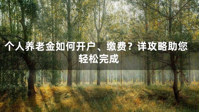 个人养老金如何开户、缴费？详攻略助您轻松完成