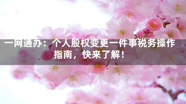 一网通办：个人股权变更一件事税务操作指南，快来了解！