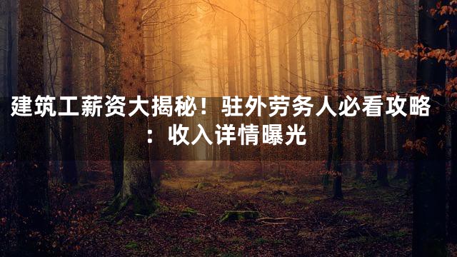 建筑工薪资大揭秘！驻外劳务人必看攻略：收入详情曝光