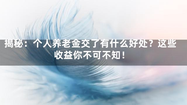 揭秘：个人养老金交了有什么好处？这些收益你不可不知！