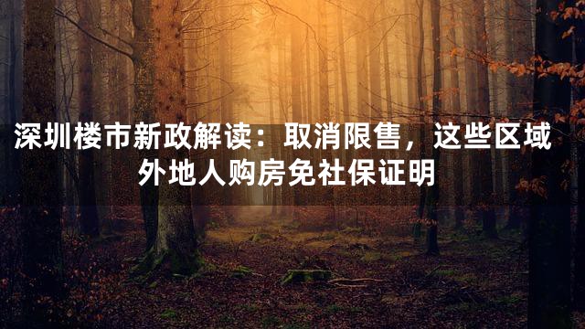 深圳楼市新政解读：取消限售，这些区域外地人购房免社保证明