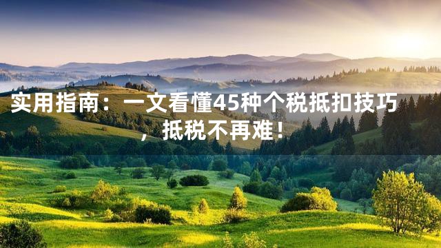 实用指南：一文看懂45种个税抵扣技巧，抵税不再难！