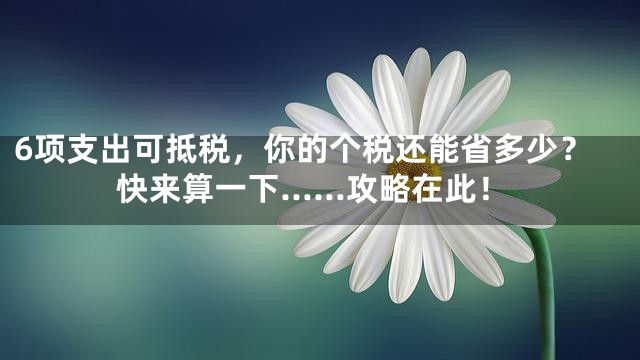 6项支出可抵税，你的个税还能省多少？快来算一下……攻略在此！