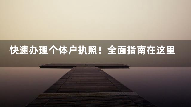 快速办理个体户执照！全面指南在这里
