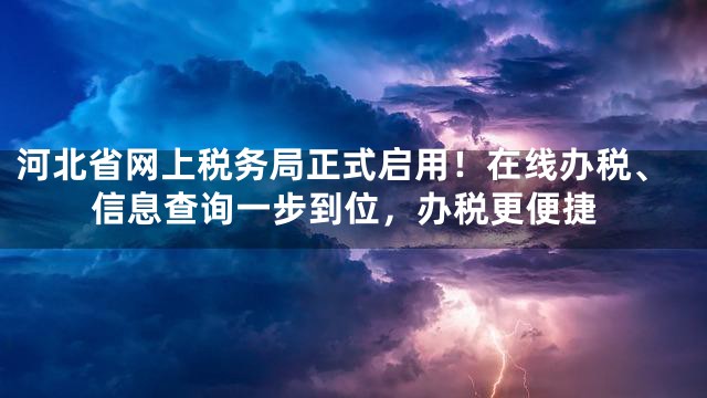 河北省网上税务局正式启用！在线办税、信息查询一步到位，办税更便捷