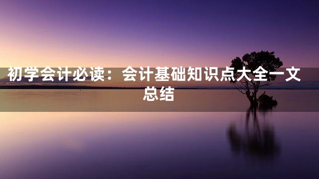 初学会计必读：会计基础知识点大全一文总结