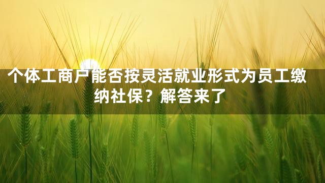 个体工商户能否按灵活就业形式为员工缴纳社保？解答来了