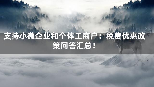 支持小微企业和个体工商户：税费优惠政策问答汇总！