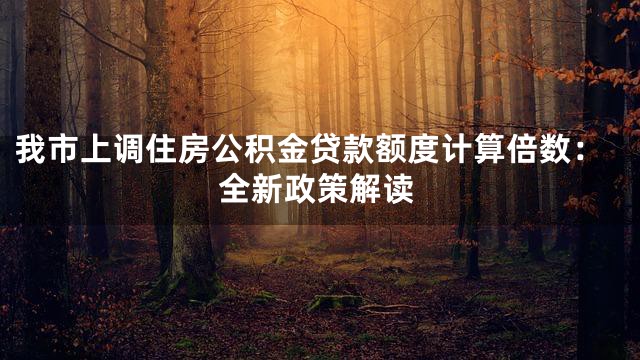 我市上调住房公积金贷款额度计算倍数：全新政策解读