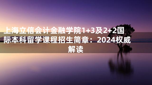 上海立信会计金融学院1+3及2+2国际本科留学课程招生简章：2024权威解读