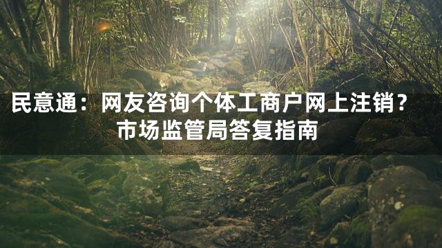 民意通：网友咨询个体工商户网上注销？市场监管局答复指南