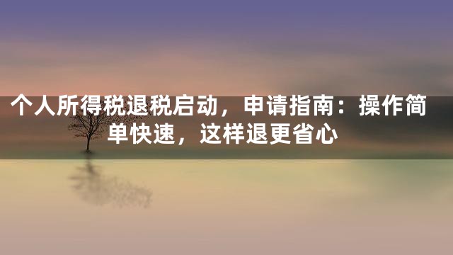 个人所得税退税启动，申请指南：操作简单快速，这样退更省心